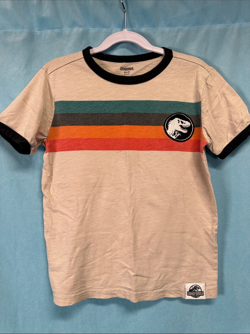Gymboree Jurassic Park Short Sleeve Tee with Teal, Gray, Orange & Red Stripes